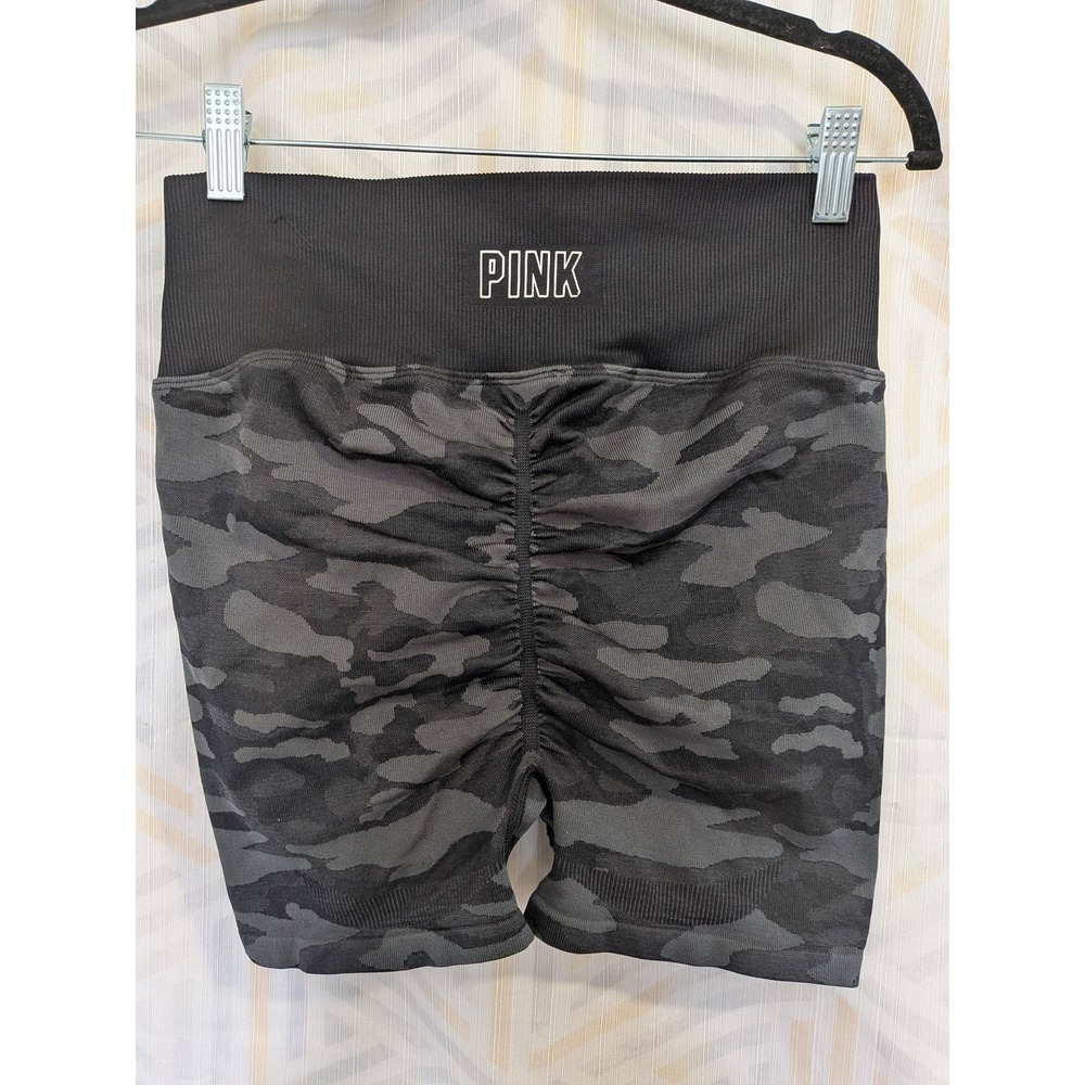 PINK by‎ Victoria's Secret Sport Camo Ruched High Waist Bike Shorts L